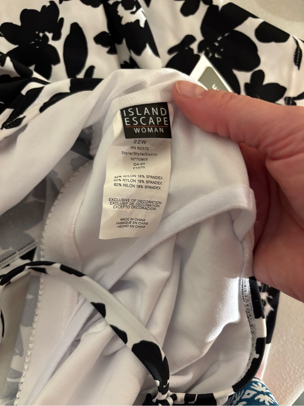 Black & White Floral Halter Tank Bathing Suit Top - Picture 8 of 8